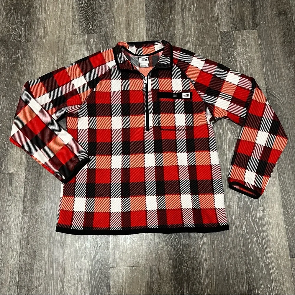 NWOT The North Face Men's Gordon Lyons Red Black Plaid 1/4‎ Zip Size Large